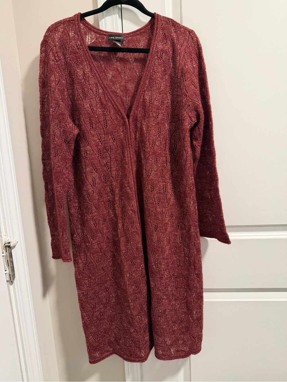 Lane Bryant Long Open Knit Cardigan Wine